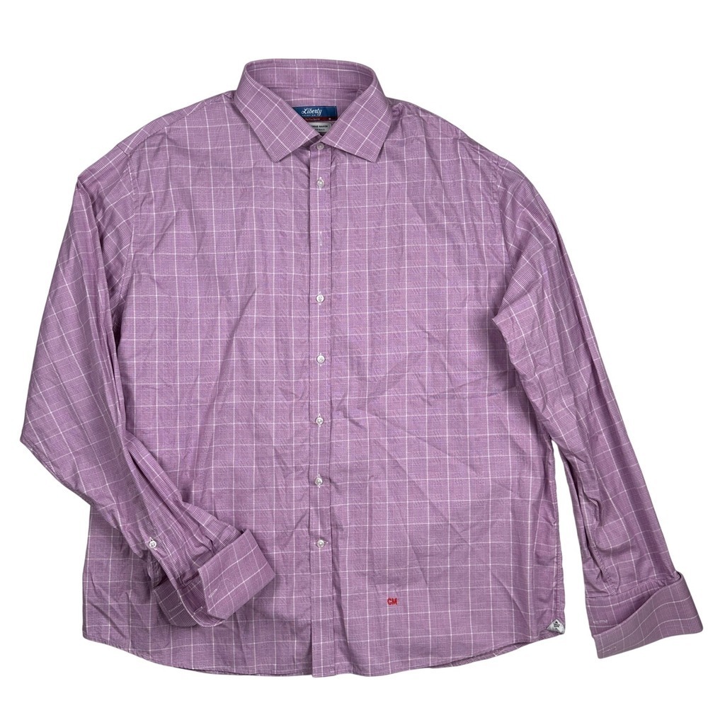Liberty Shirt Co Thomas Mason Bespoke Purple Plaid Dress Shirt‎ Men's Size 3XL